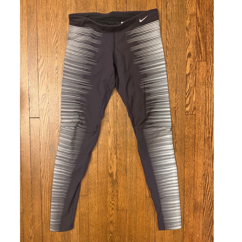 Nike Dri-FIT Women Black Silver Reflective Running Leggings Tights Sm Zip Pocket